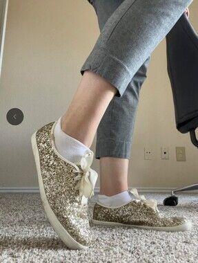 Keds x Kate Spade New York Champion Platinum Gold Glitter Sneakers Size 8